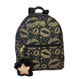 Betsey Johnson Black Gold Faux Leather Backpack
